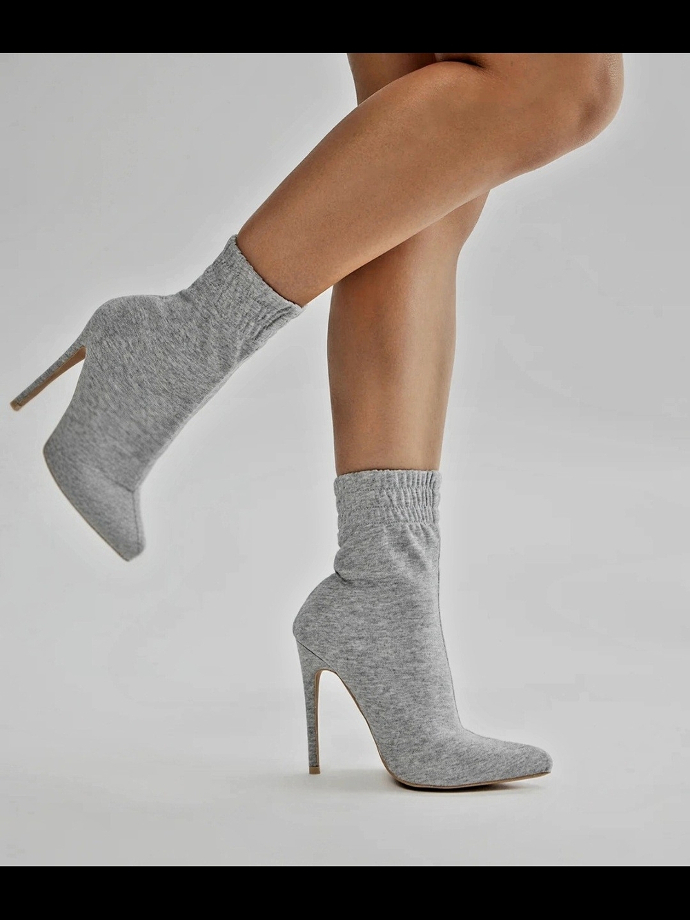 Gray Knit Sock Stiletto Booties